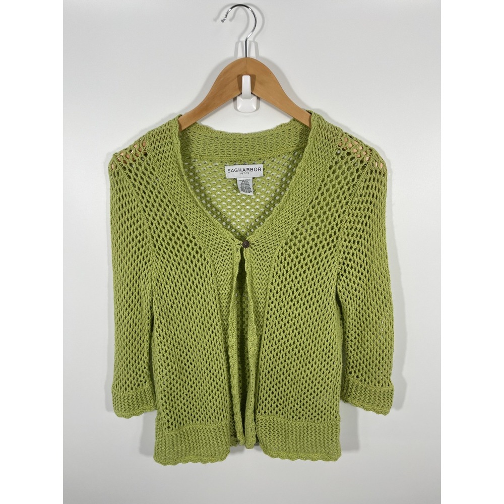 Vintage Y2K Forest Fairy Womens Cardigan Petite‎ S Green Crochet Button